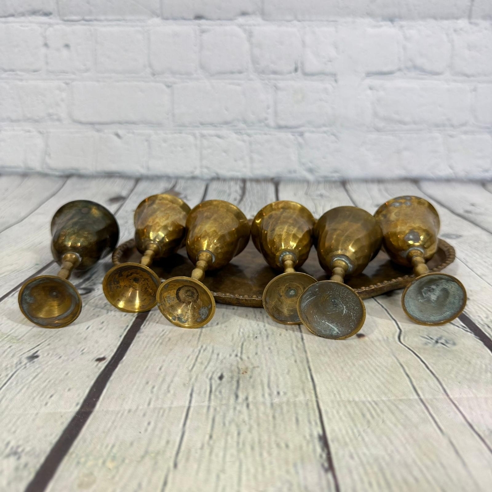 Vintage Brass Goblet Set with Tray - Picture 10 of 11